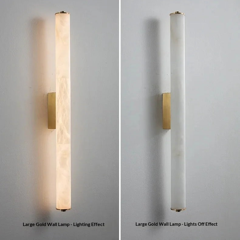 Calacatta gold marble wall light shown switched on and switched off