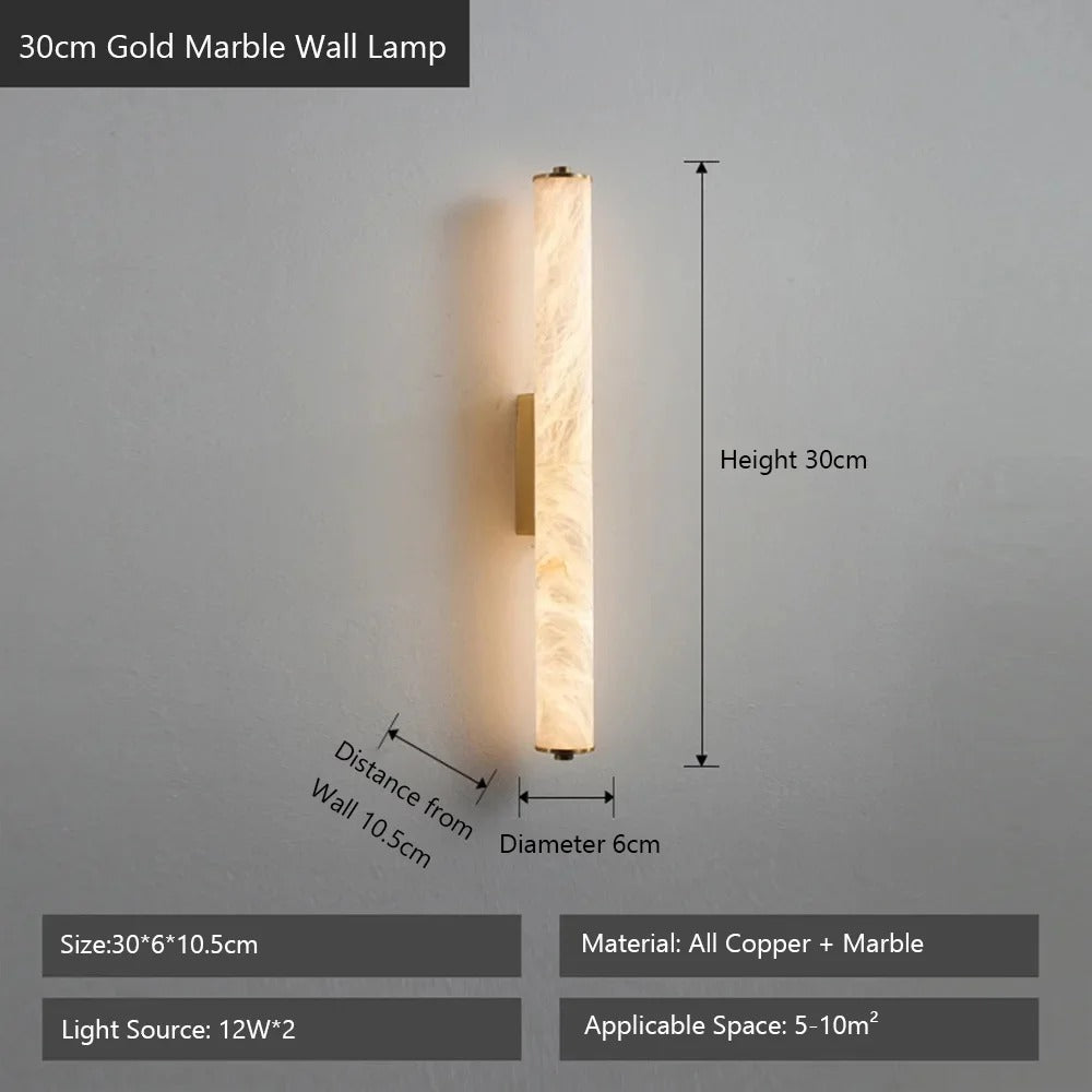 30cm Calacatta marble wall light in brushed gold