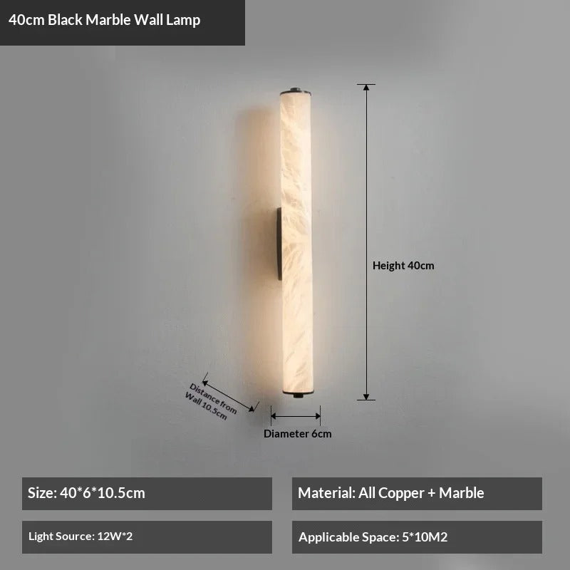 40cm Calacatta marble wall light in black