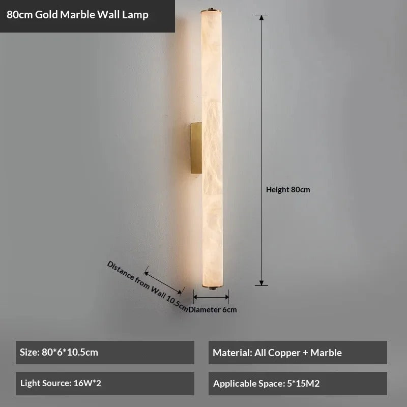 80cm Calacatta marble wall light in brushed gold