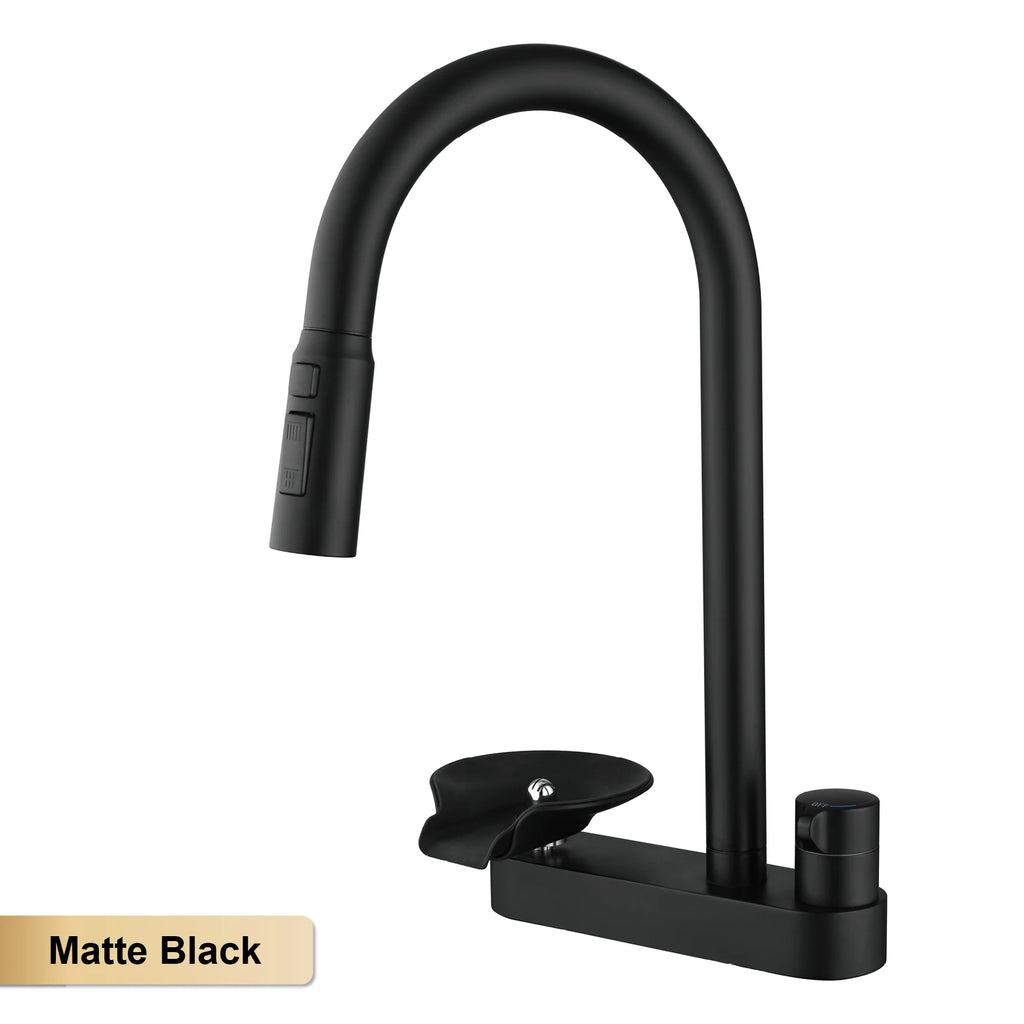 The Camden Pull-Out Kitchen Mixer Tap in Matte Black shown on a white studio background