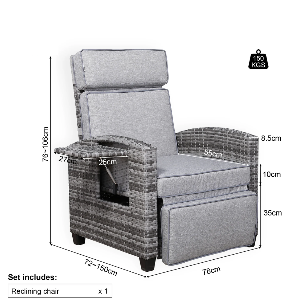 Outdoor Reclining Lounge Chair with Side Table