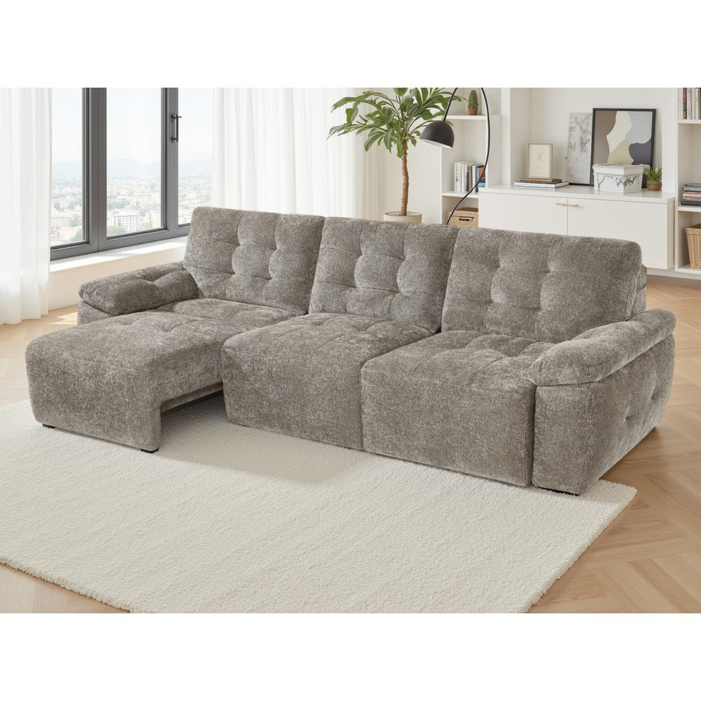 Mushroom Cortina electric sofa bed with one power sliding seat extended