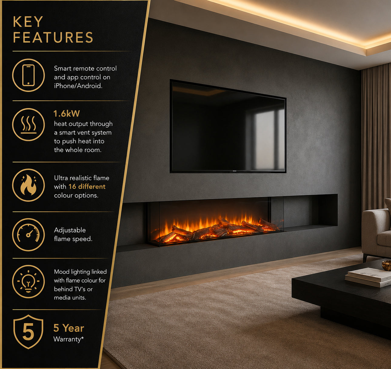 The Enya Flame Deep Format 3D Electric Fire
