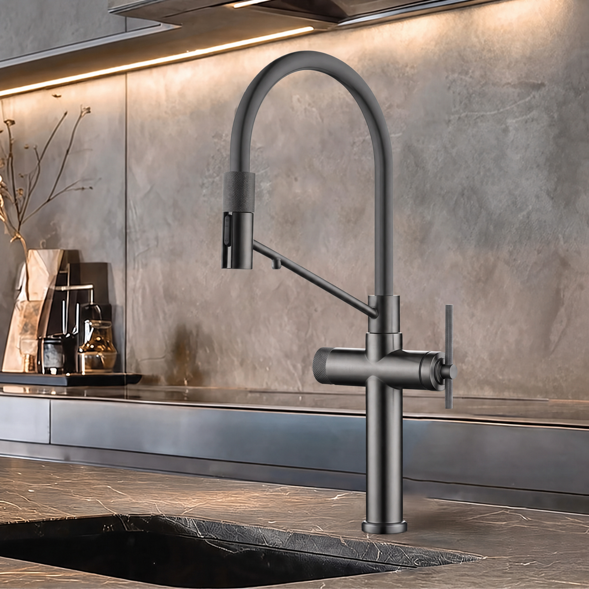 The Chelsea Pull-Out Kitchen Mixer Tap in Brushed Grey | Luxury Kitchen Tap