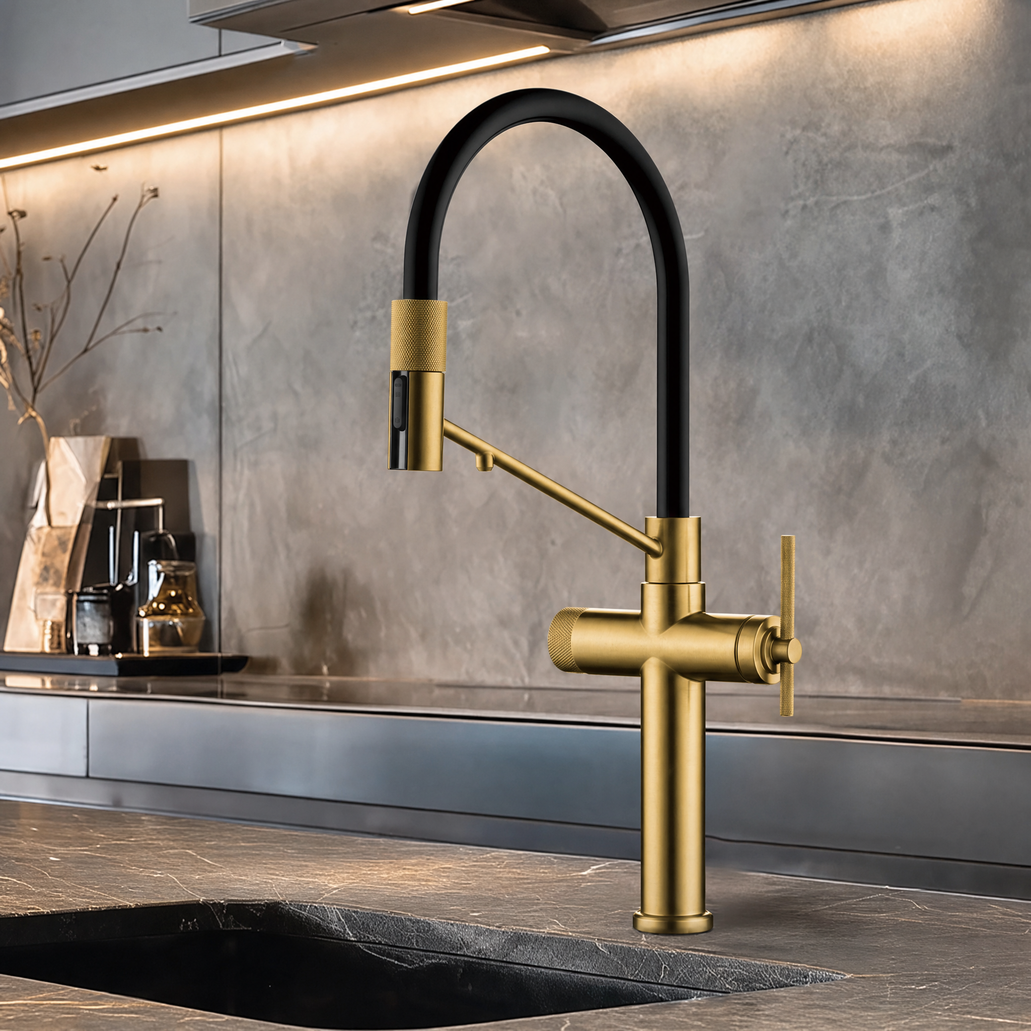 The Chelsea Pull-Out Kitchen Mixer Tap in Brushed Gold | Luxury Kitchen Tap