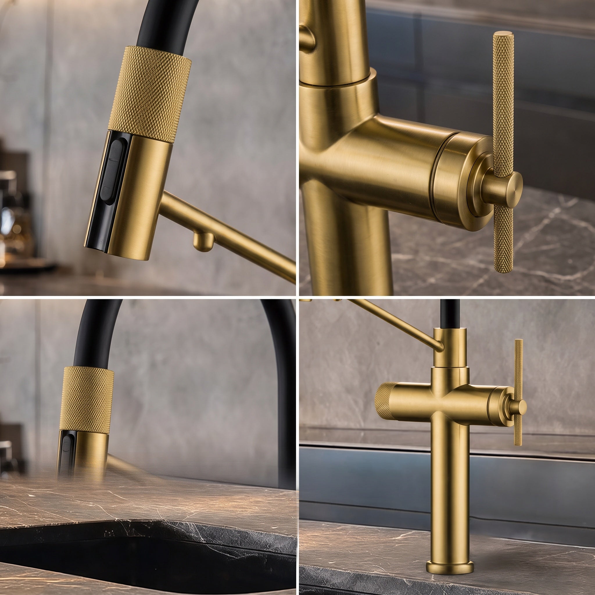 The Chelsea Pull-Out Kitchen Mixer Tap in Brushed Gold | Luxury Kitchen Tap
