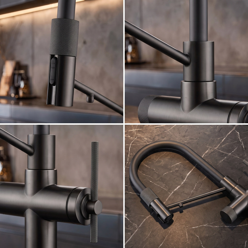 The Chelsea Pull-Out Kitchen Mixer Tap in Brushed Grey | Luxury Kitchen Tap