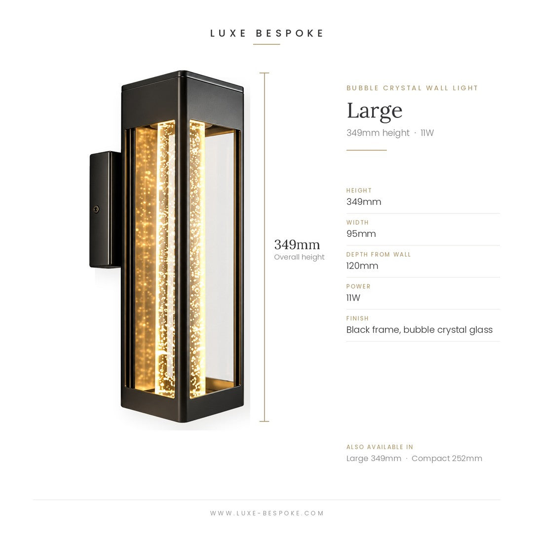 Lucerna crystal outdoor wall light 35cm size: 34.9cm high, 12cm wide, 9.5cm deep, 11W LED
