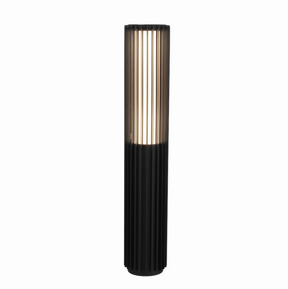 Lucevia black fluted outdoor bollard light - 600mm IP65 hard-wired pathway light, studio product shot