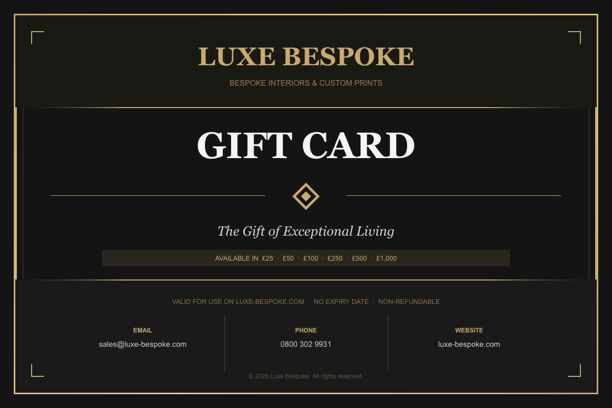 Luxe Bespoke Gift Card | Luxury Home Gift UK