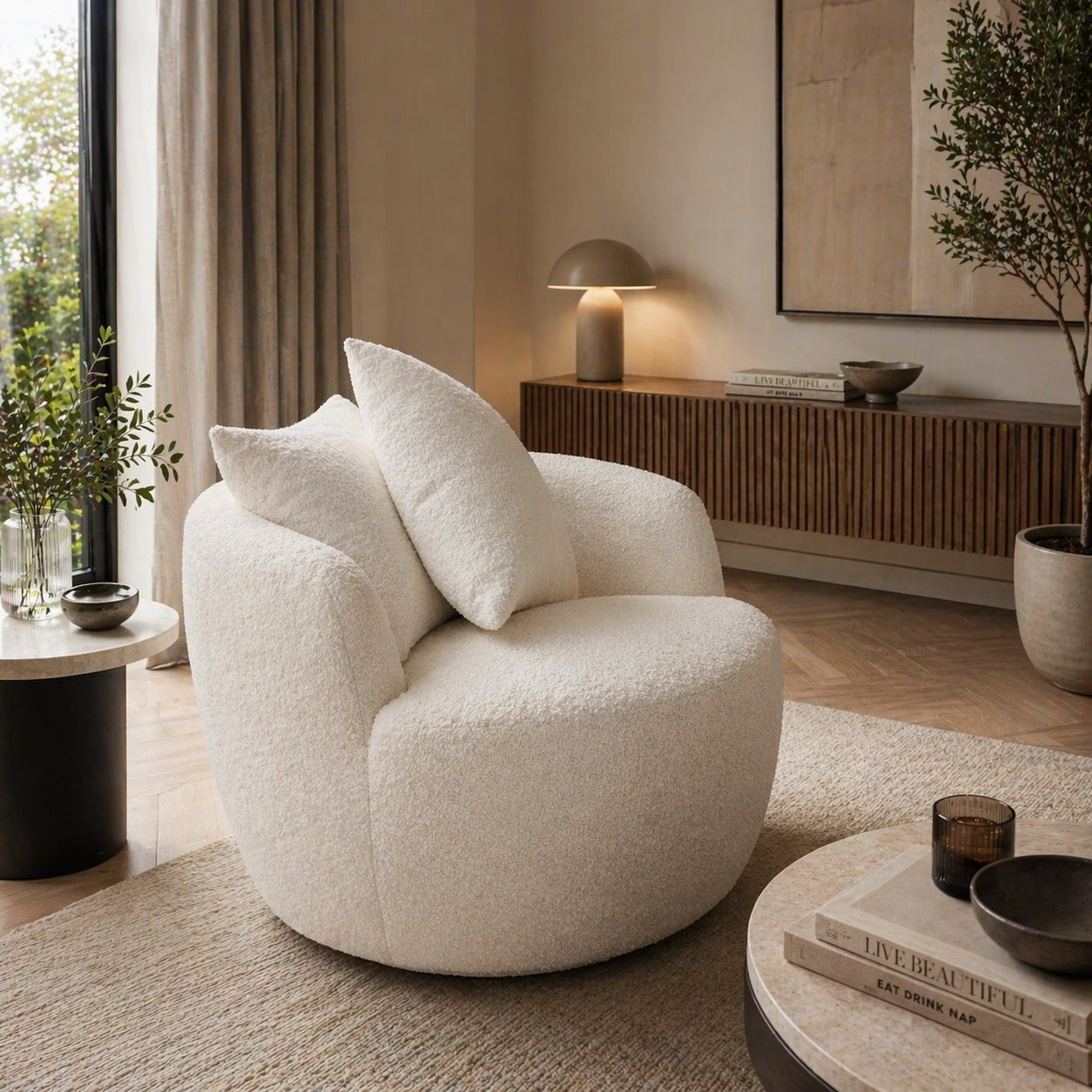 Luxe Bouclé Swivel Accent Chair