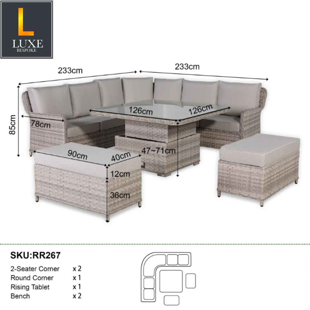 Sorrento Rattan Garden Sofa Set with Rising Table
