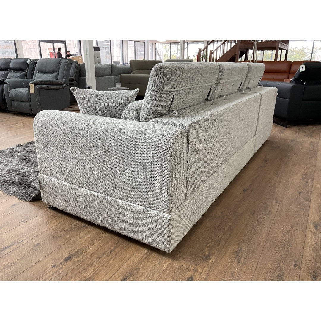 Back view of the grey Milano L-shape sofa and chaise