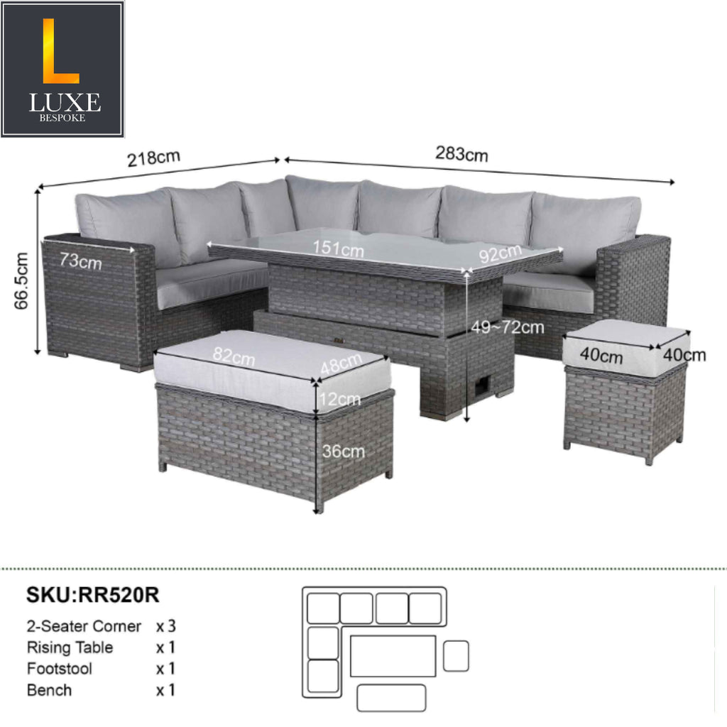 Milano Rattan Garden Sofa Set with Rising Table