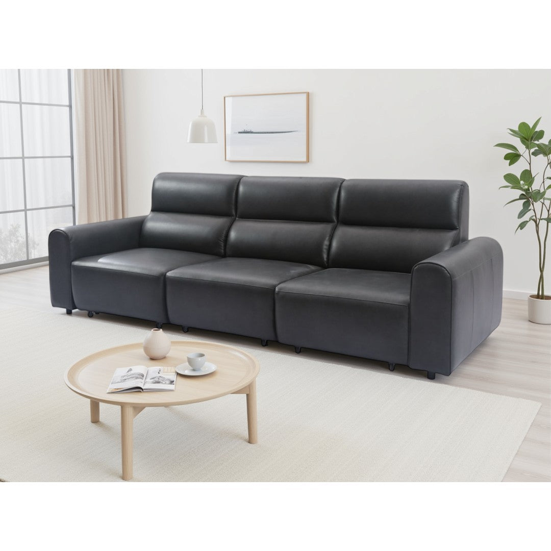 Black leather-look Modena electric sofa in a modern living room