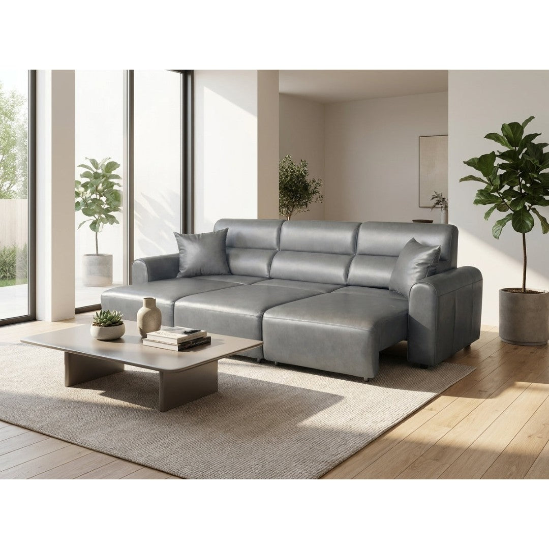 Grey Modena electric recliner sofa with one power sliding seat extended
