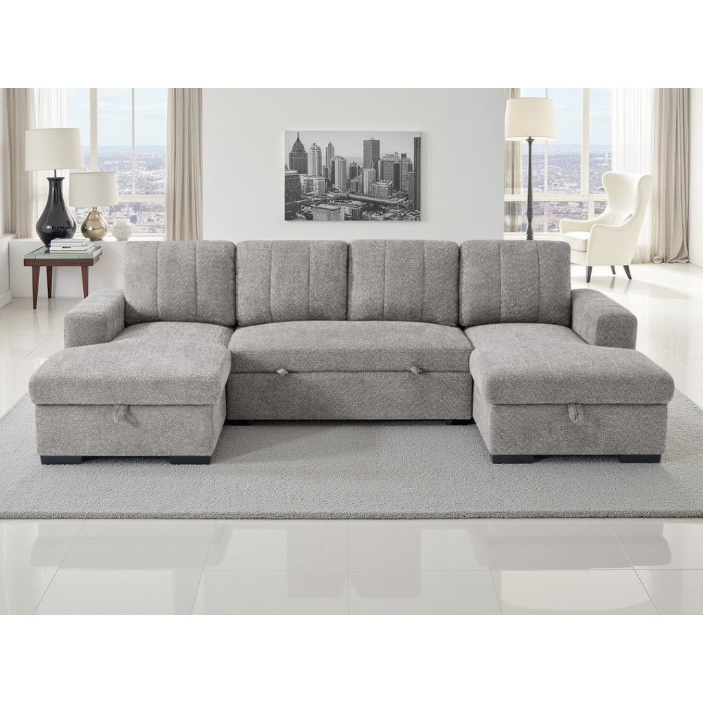 Grey Portofino U-shape corner sofa bed with storage in a modern living room