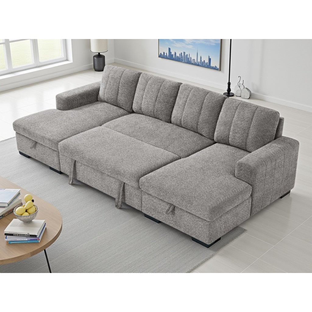 Grey Portofino U-shape corner sofa bed converted into a double sofa bed