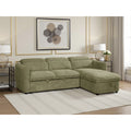 Positano corner sofa bed with storage in green – green fabric L-shaped sofa bed with adjustable headrests and universal chaise, photo 1 of 2