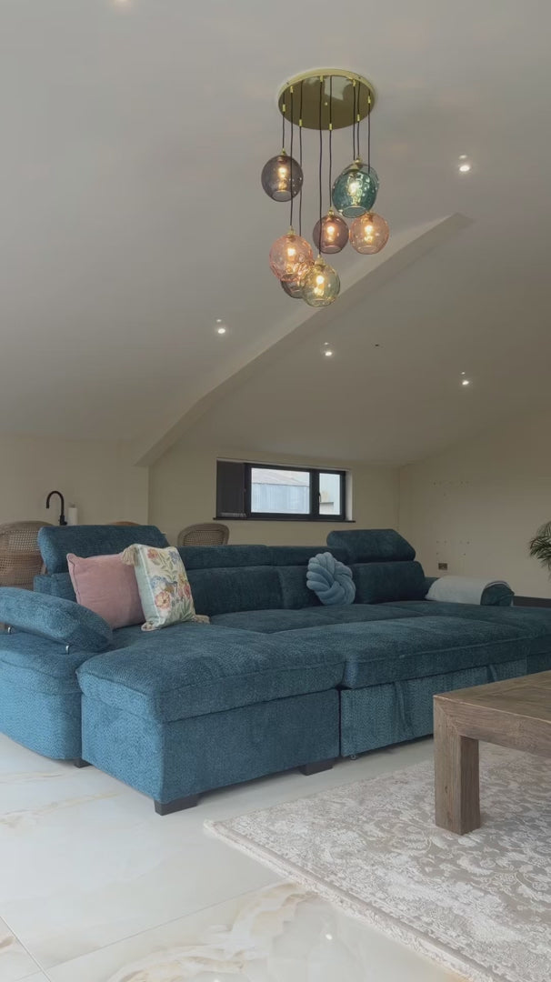 Video of the Ravello U-shape corner sofa bed with storage, adjustable headrests and pull-out bed in a real home