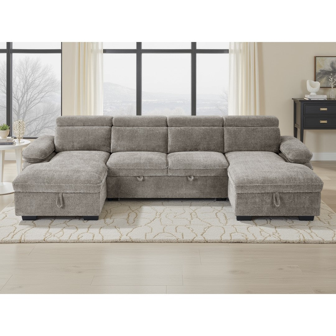 Grey Ravello U-shape corner sofa bed with storage in a bright living room