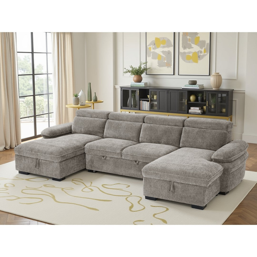 Grey Ravello 5 seater U-shape corner sofa bed, side angle view