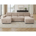 Beige Ravello U-shape corner sofa bed with storage in an elegant living room