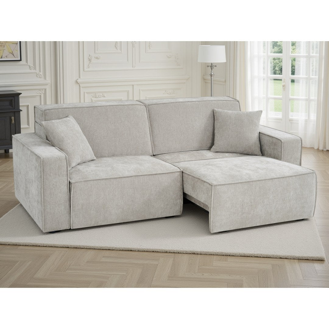 Beige Siena electric sofa bed with one power sliding seat extended for lounging