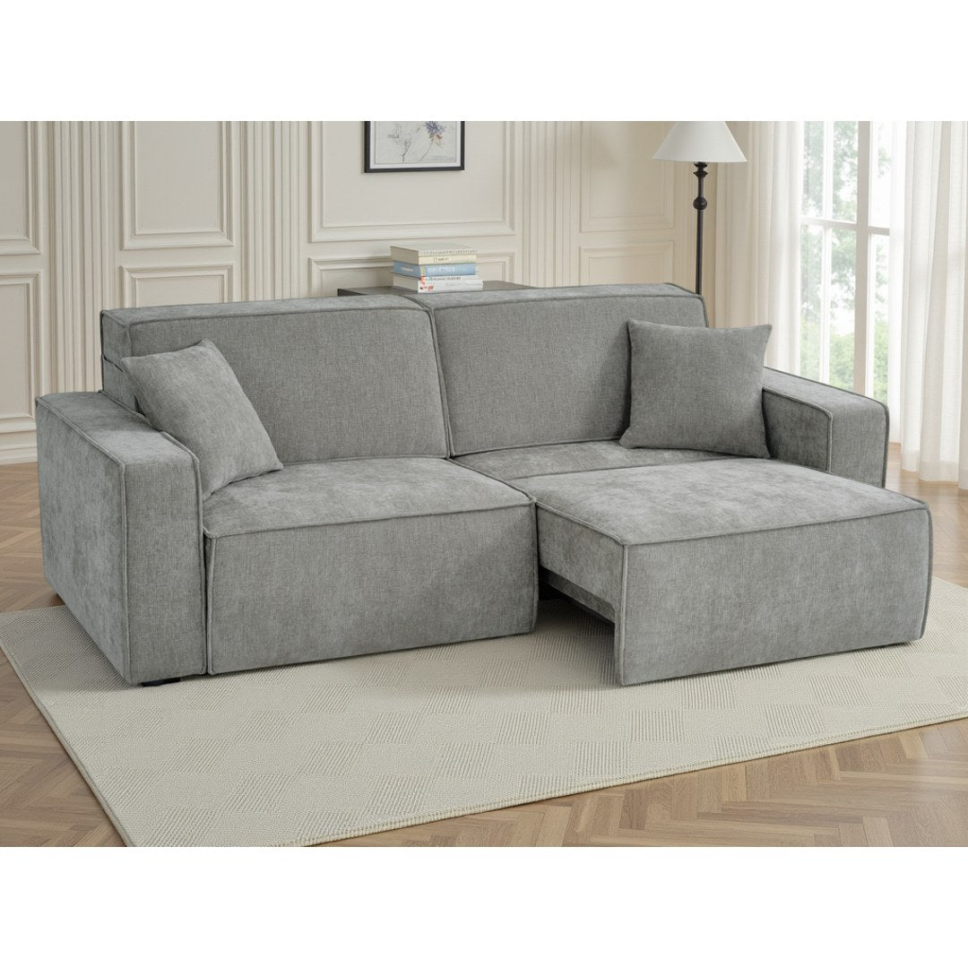 Grey Siena sofa bed with one power seat extended into a chaise-style lounger