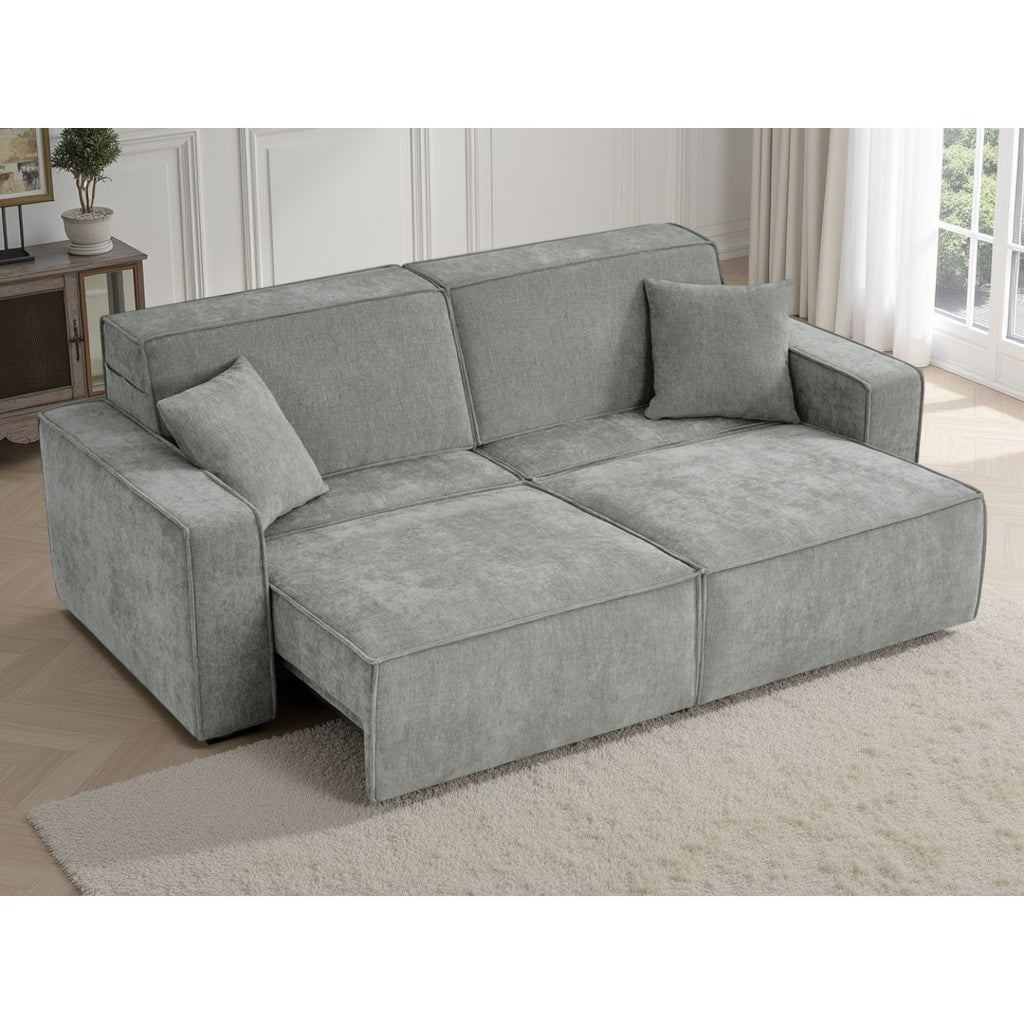 Grey Siena electric sofa bed with both power seats extended to form a 190 x 113 cm bed