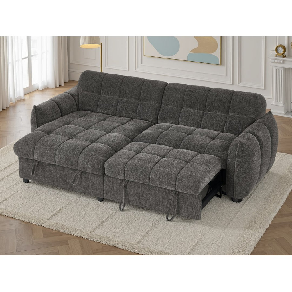 Grey Sorrento sofa bed with the pull-out bed extended to create a 200 x 120 cm sleeping area