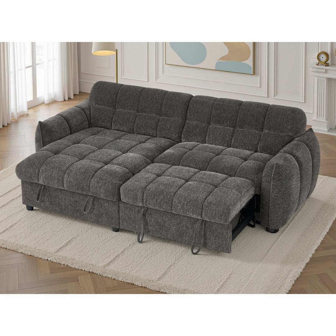 Grey Sorrento sofa bed with the pull-out bed extended to create a 200 x 120 cm sleeping area