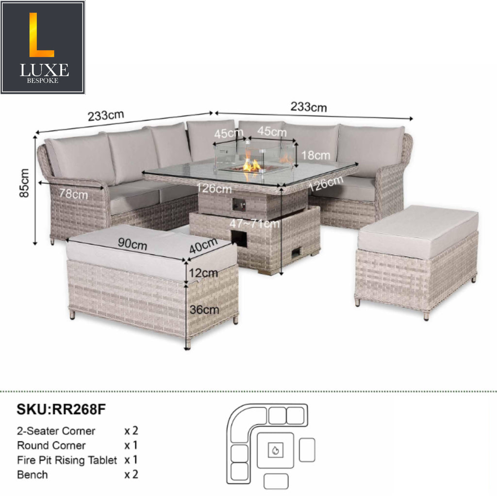 Sorrento Rattan Garden Sofa Set with Fire Table