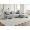 Taormina L-shape modular corner sofa in grey fabric with deep chunky cushions and scatter pillows